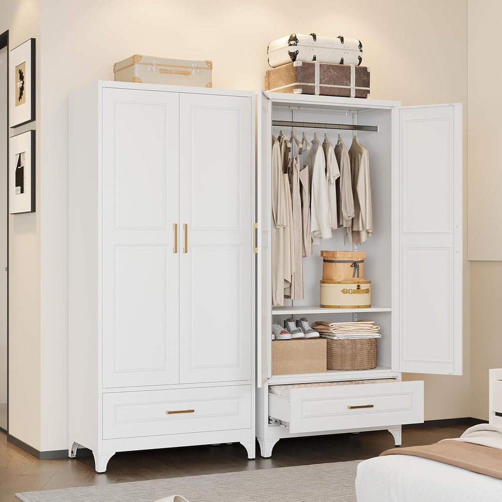 UNICOLY 71" Armoire Wardrobe with Drawer and Hanging Rod