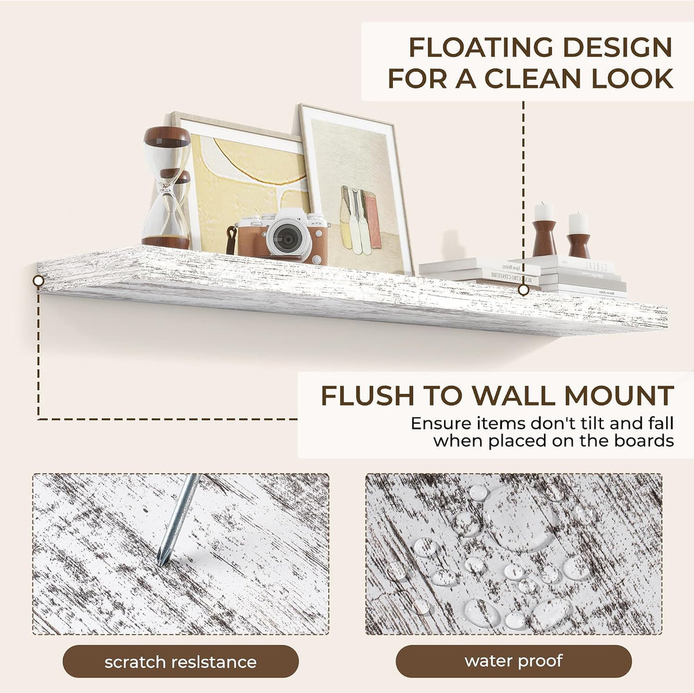 RICHFOCUS Long Floating Shelves for Wall 2Pack|Rustic White|55" Lx8 D