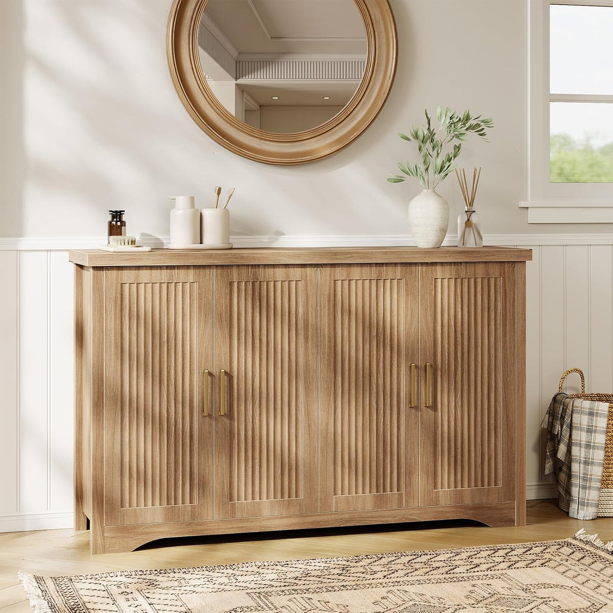 Memobarco Fluted Sideboard Buffet Cabinet with Storage 55.59",Natural Oak