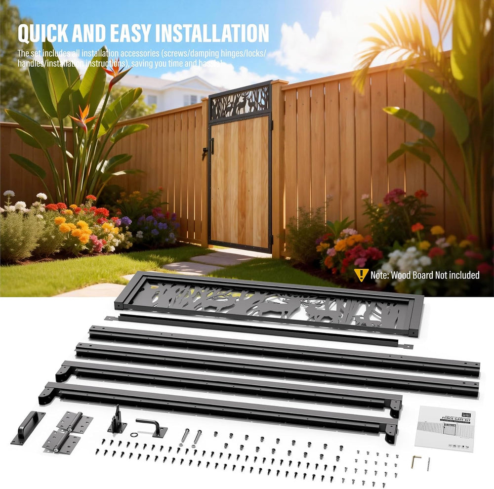 4x6FT Fence Gate Frame Kit 201 Stainless Steel Anti-Sag Heavy Duty Garden Gat...