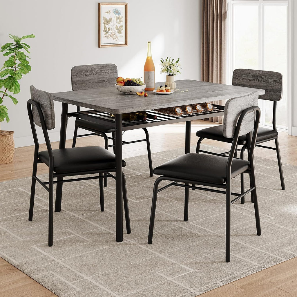 GarveeHome Dining Table Set for 4 with Storage Rack, Gray