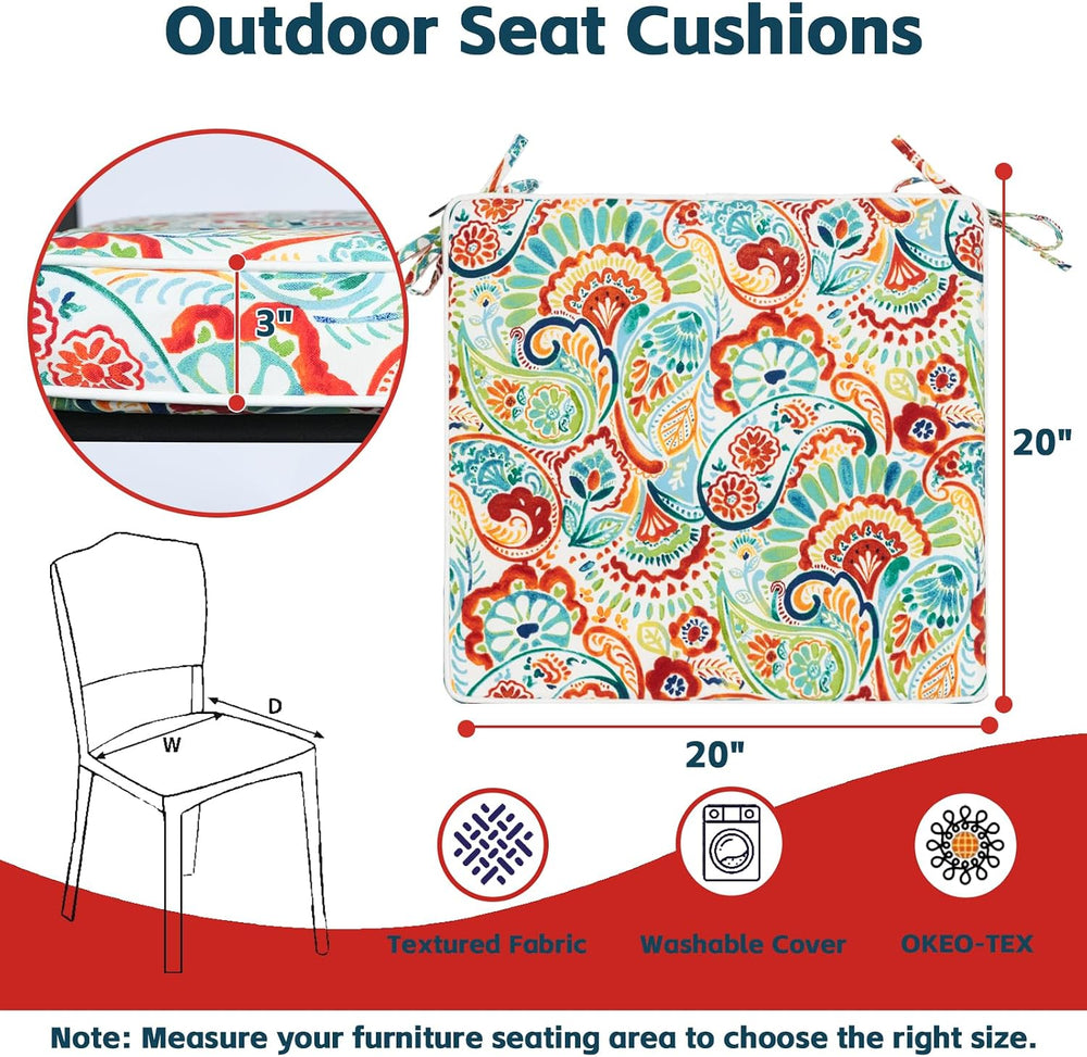 COZYVIDA Outdoor Chair Cushions 20"x20"x3.1",Set of 4,Boho Pai...