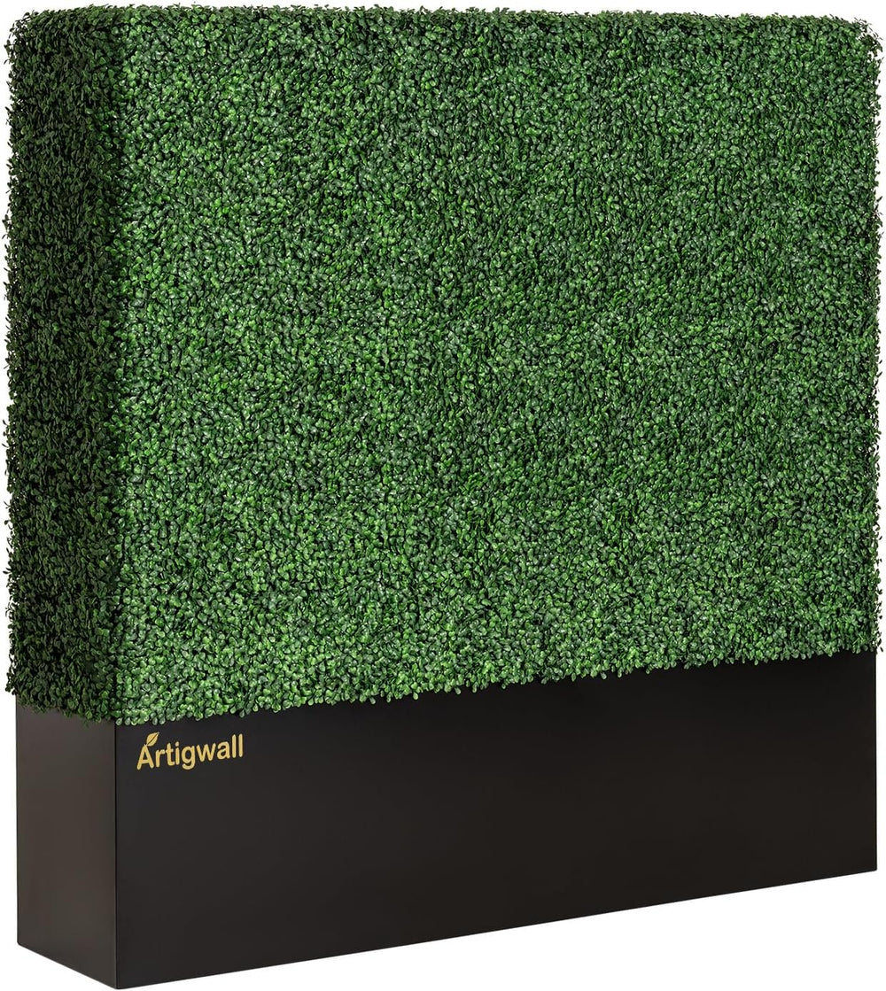 Artificial Boxwood Hedge Wall with Black Steel Planter Box