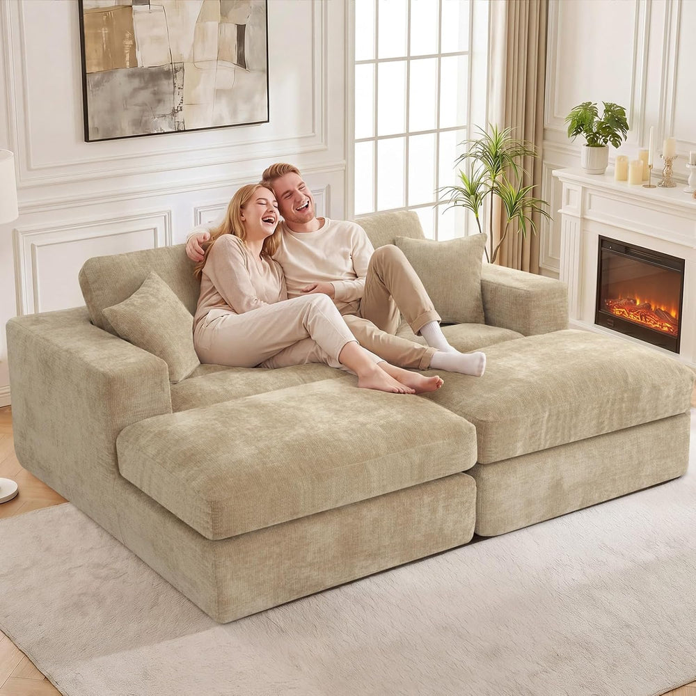 81" Oversized Double Chaise Lounge, Cloud Boneless Sofa Bed, Khaki