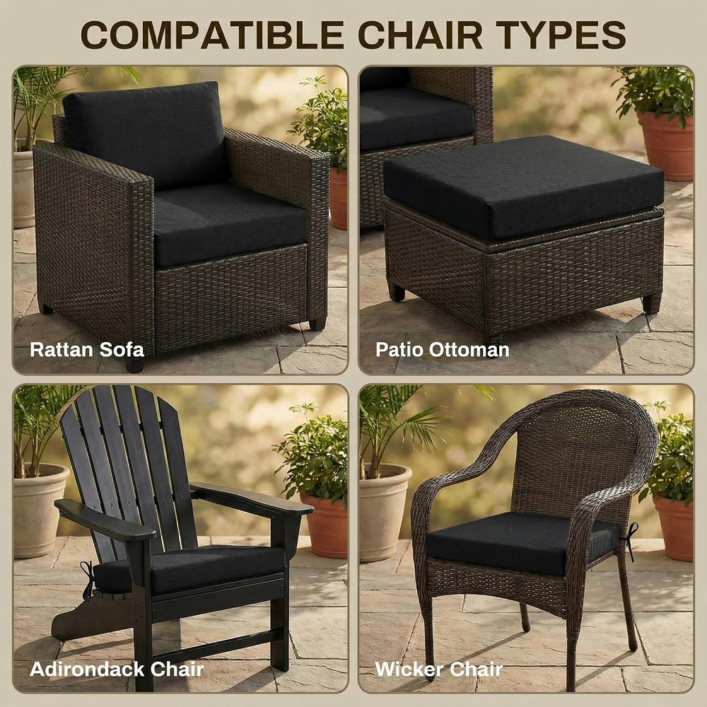 Loveboat 4 in Thick Outdoor Square Chair Cushions 22 x 22 （Set of 2） Black