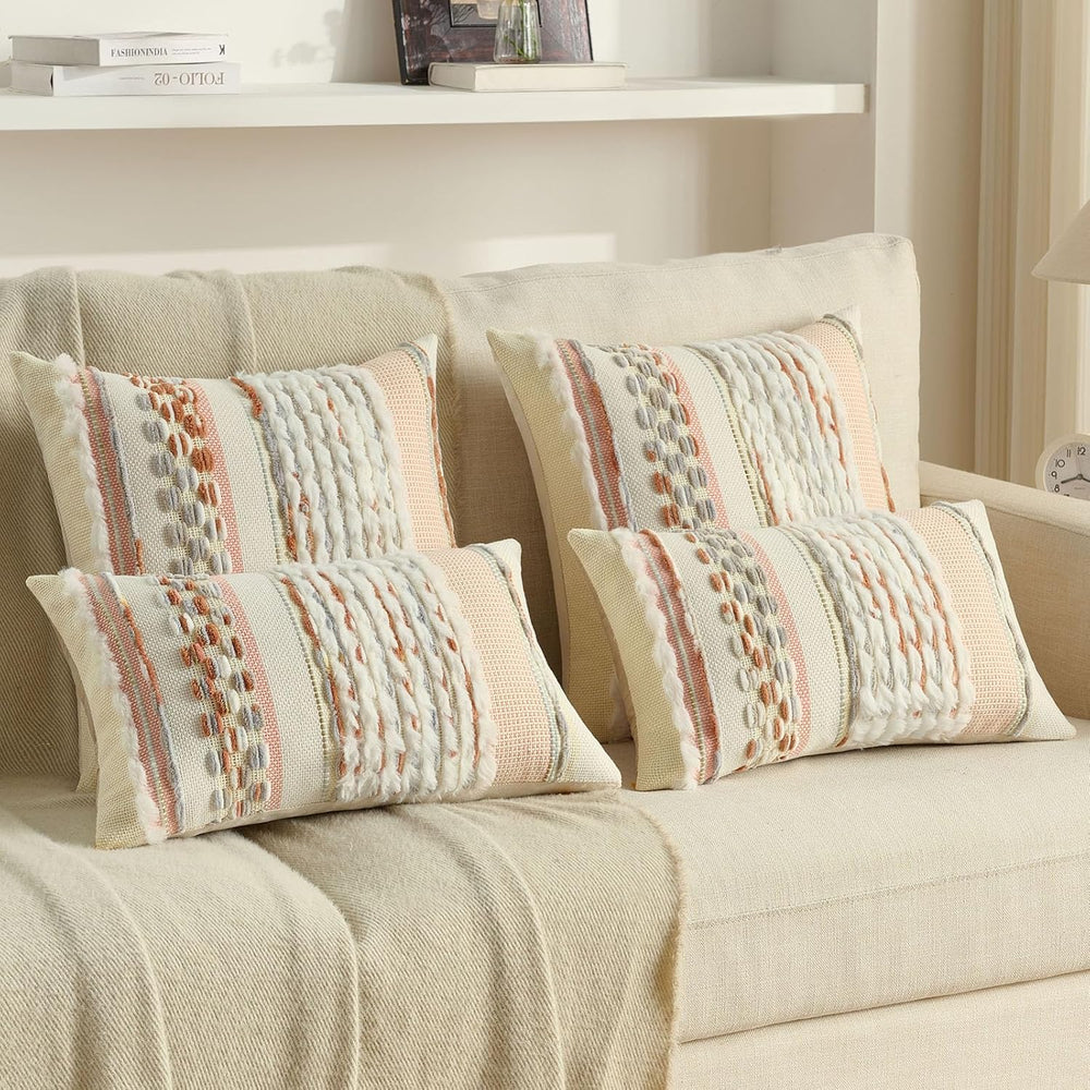 FUTEI 2 Pack Tufted Throw Pillow Covers Covers 18x18 Inch,Grey Blue+Coral