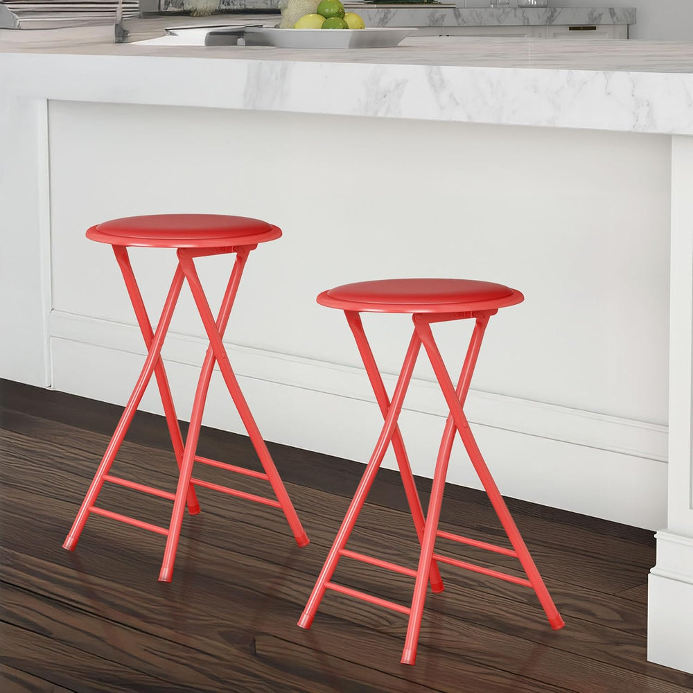 Lavish Home Folding Stool with Padded Backless Seat Set of 2, Red, 24”