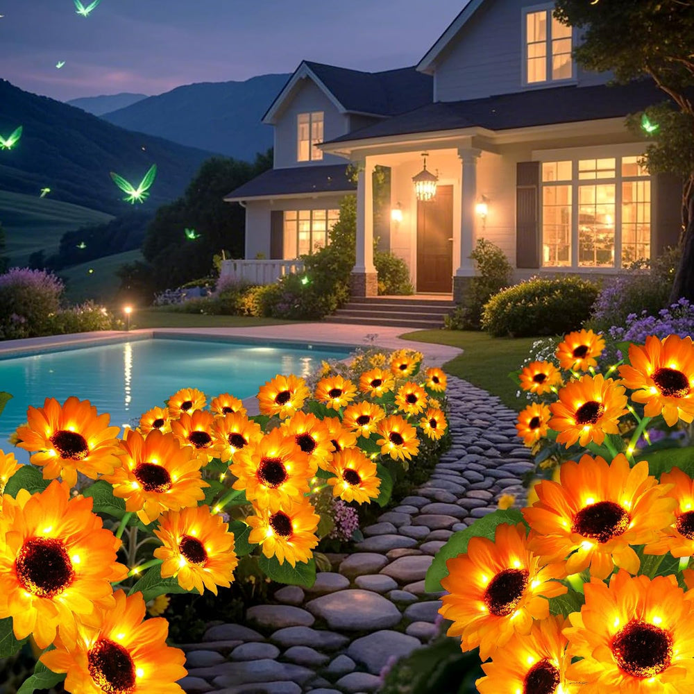 ANGMLN Solar Garden Lights 4 Pack 24 Solar Sunflower Lights Fall Decor