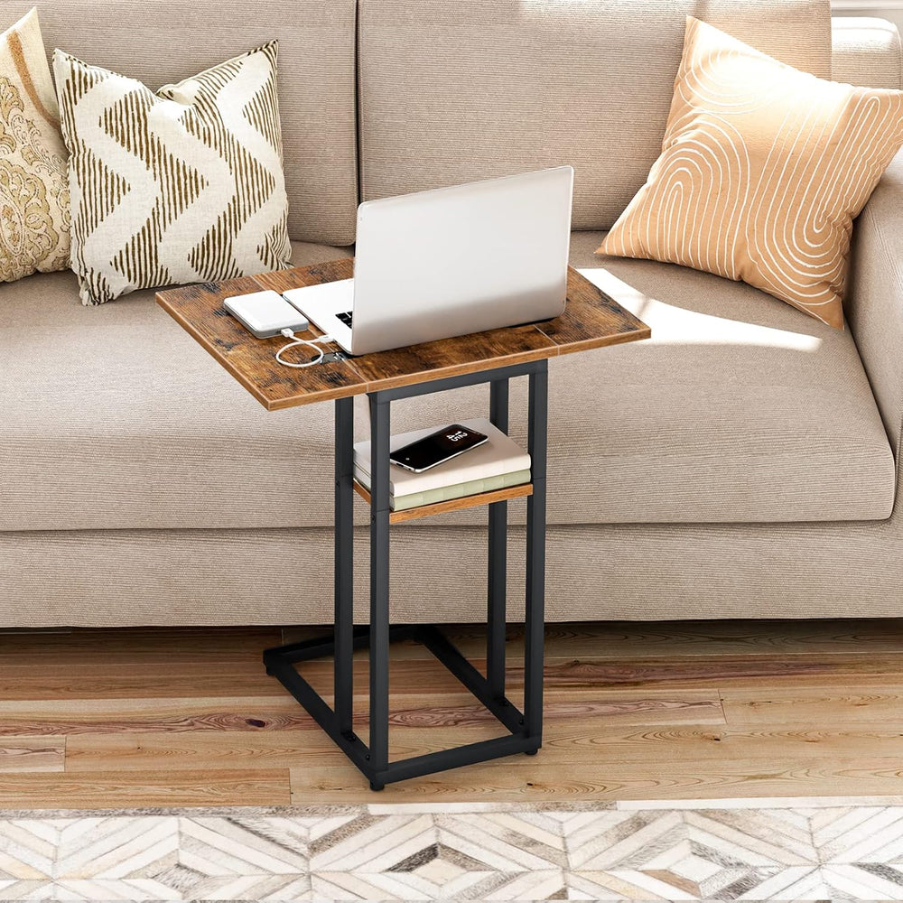 HOOBRO Foldable C Shaped End Table, C Shaped Side Table with Storage Shelf