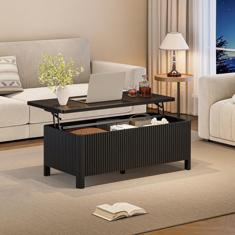 ONBRILL Fluted Lift Top Coffee Table, Mid-Century Modern Coffee Table