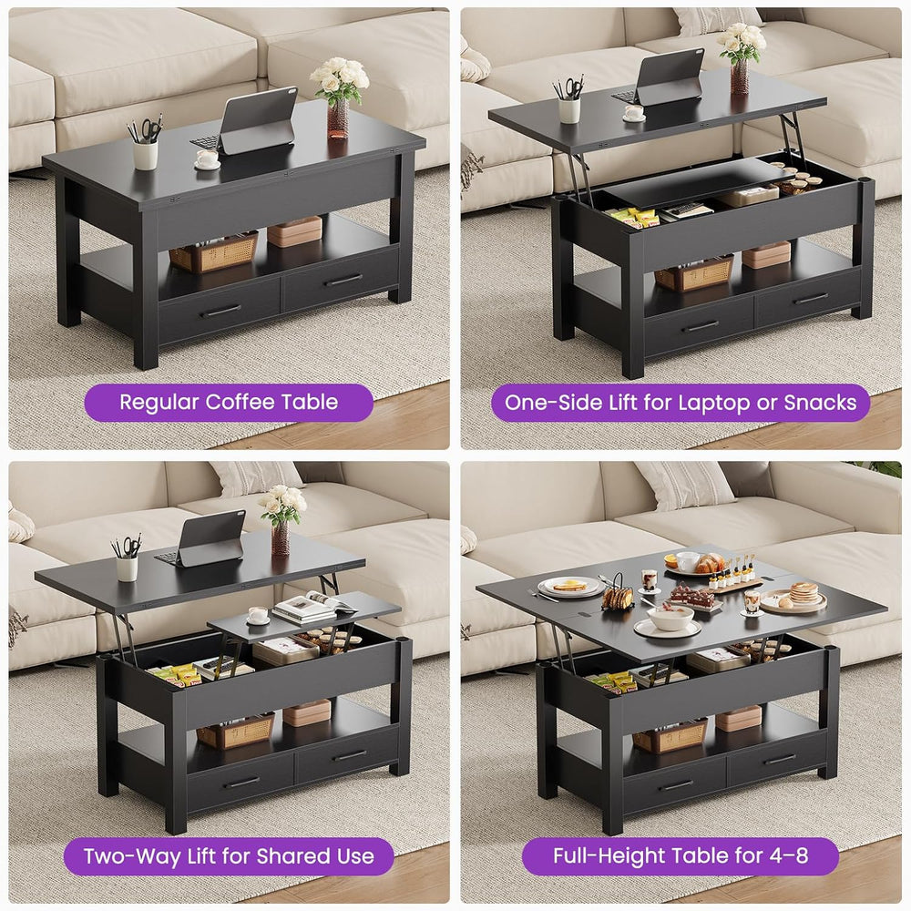 DUMOS 39.4" Convertible Lift Top Coffee Table, 4 in 1 Multifunctional Table