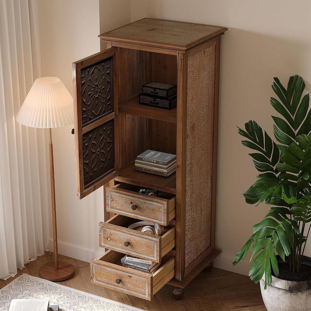 LKTART Solid Wood Tall Accent StorageCabinet,Narrow Carved Sideboard Buffet