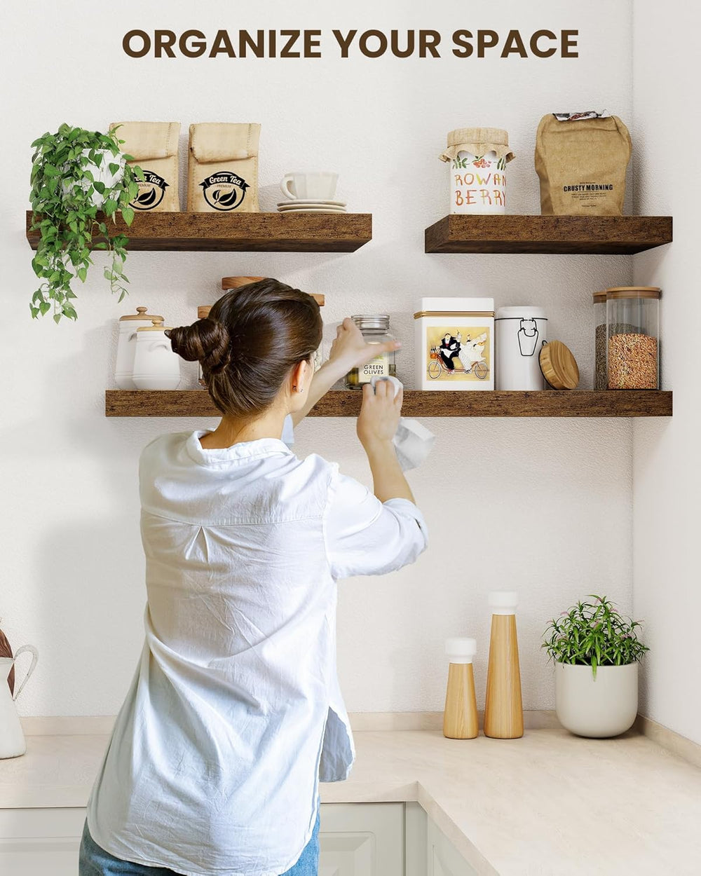 Marsmiles 55" Floating Shelves for Wall, Wooden Shelves with Invisible B...