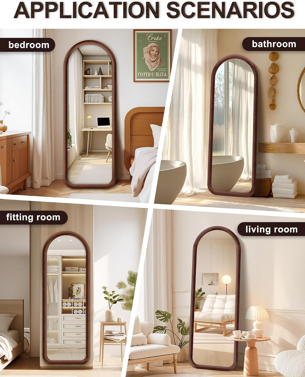Delma Arched Full Length Mirror, Free Standing Floor Velvet Finish Frame Mirr...