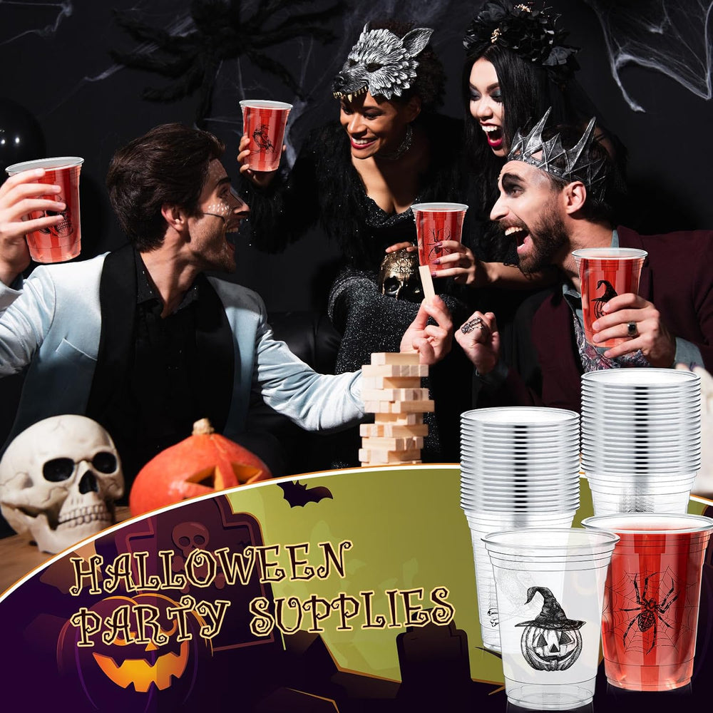 Teenyyou 16 oz Halloween Plastic Cup, Disposable Party Cup, 100 Pcs, Skull
