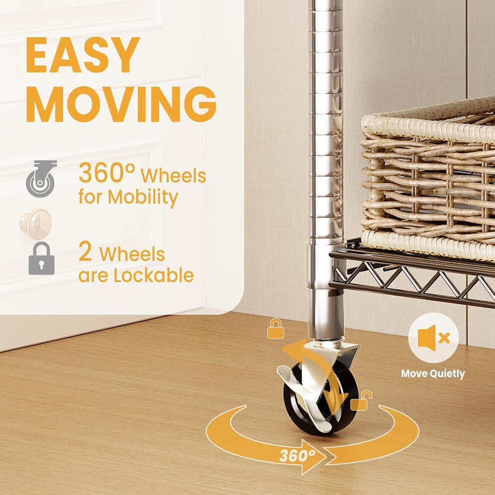 Garvee 3 Tier Clothes Rack with Wheels Portable Closets Adjustable Shelves