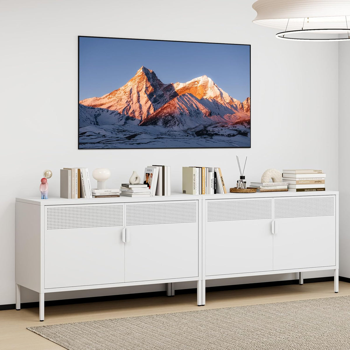 Metal Storage Cabinet with 2 Doors & Adjustable Shelves, White