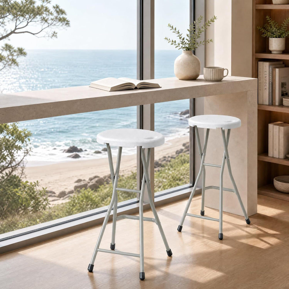 GYMAX Folding Stool, 28in Barstool with Handle 550lbs Free Assembly
