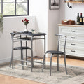 VECELO 3 Piece Wood Round Table & Chair Set for Dining Room Kitchen Bar Breakfast, with Wine Storage Rack, Space Saving, Black