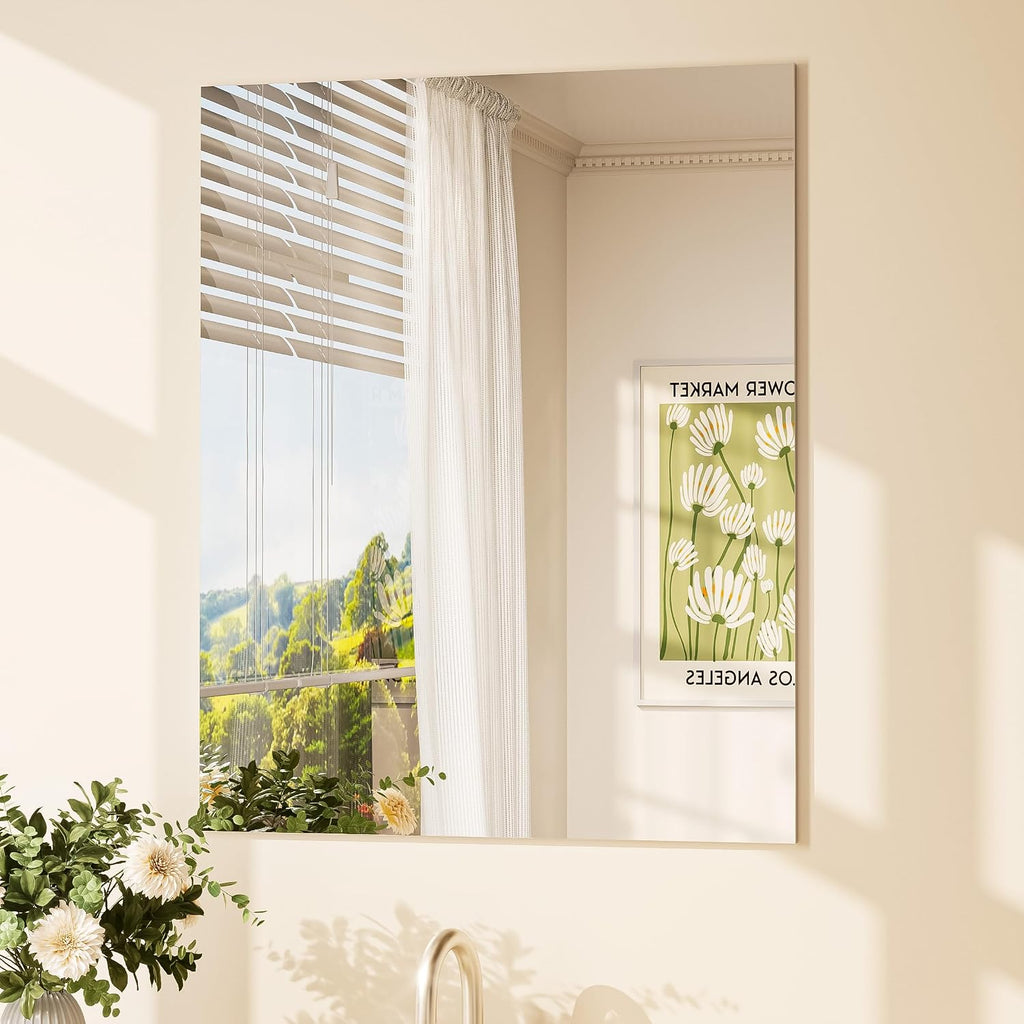 TETOTE Frameless Mirror 24" x 30" Frameless Bathroom Mirror for Over Sink with Tempered Glass, Suitable for Bedroom, Entryway, Hallway, Gym, Vertically/Horizontally