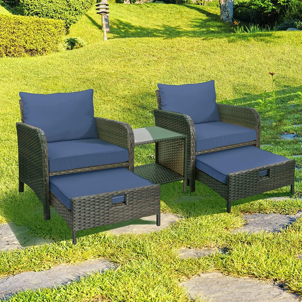 LEVELEVE Balcony Furniture 5 Piece Patio Conversation Set, PE Wicker Rattan O...
