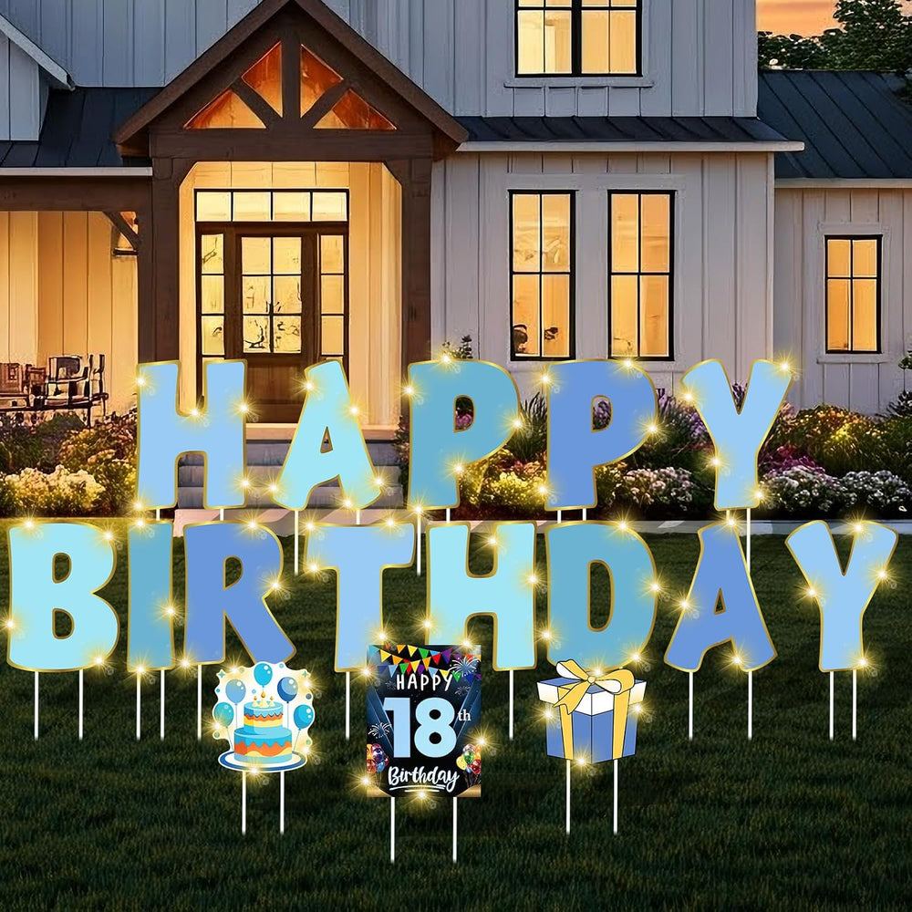 Jetec 22 Pcs Happy Birthday Yard Sign with Stakes, 16", Gradient Blue