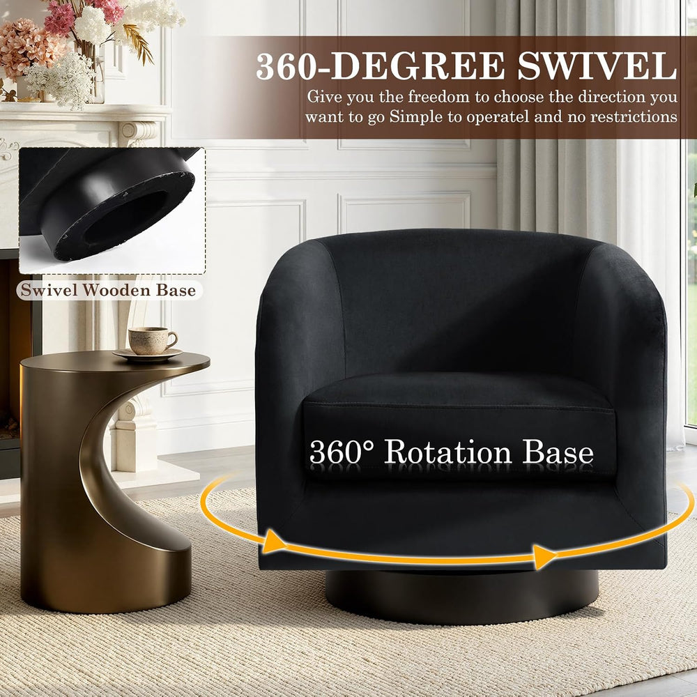 Swivel Barrel Accent Chair, Velvet Upholstered Armchair, Black