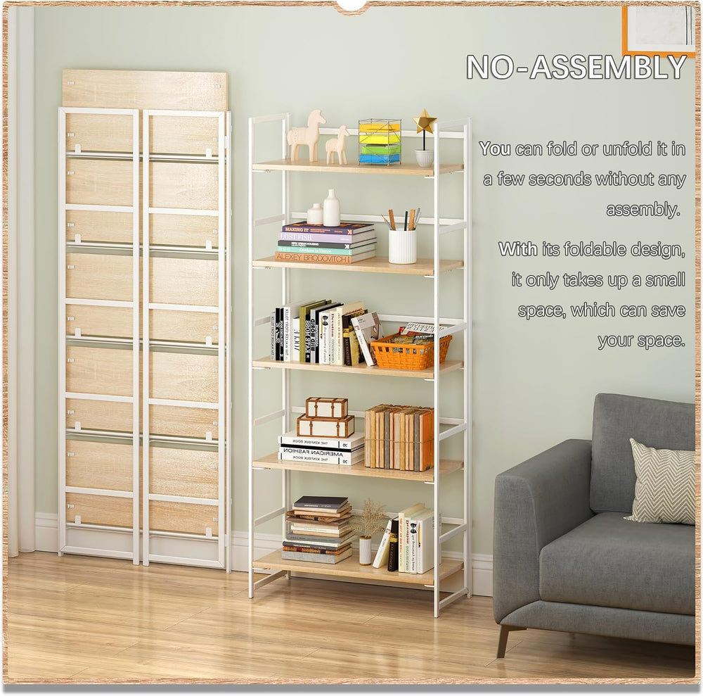 4NM No Assembly 5 Tier Collapsible Book Shelves, 51.2" H x 23.6" W ...