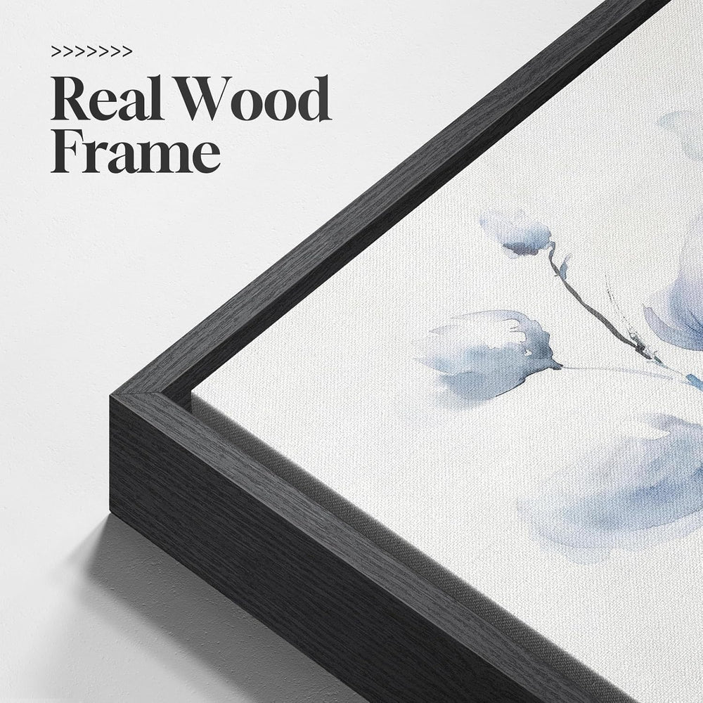 Framed Modern Minimalist Blue Pastel Floral Wall Art for Bedroom, 24x36 In