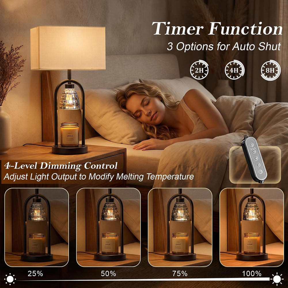 PoKat 22'' Modern Table Lamp with Candle Warmer for Bedroom, Matte Black