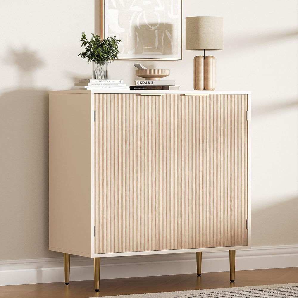 Housoul Fluted Buffet Sideboard Storage Cabinet with 2 Doors, Oak