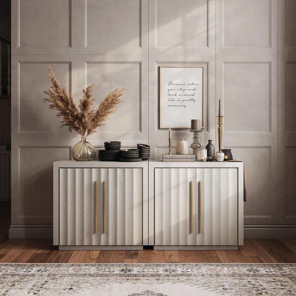 BELLEZE Set of 2 36" Libra Sideboard Buffet Cabinet - White Sand