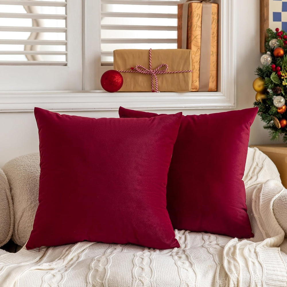 FEVERQIYI 24x24 Velvet Pillow Covers Set of 2 Christmas Red Decorative Square...