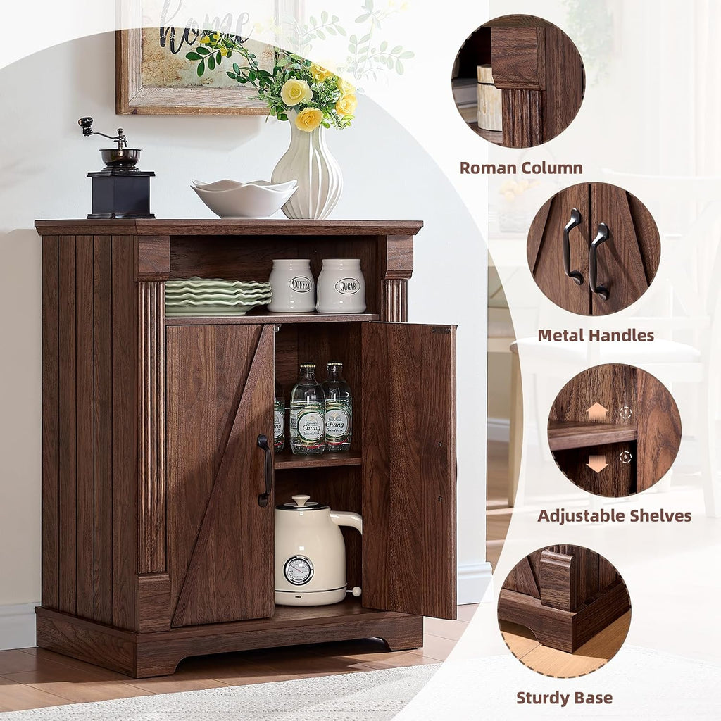 BuildHom 24" Farmhouse Storage Cabinet with Barn Doors, Coffee Bar Cabinet