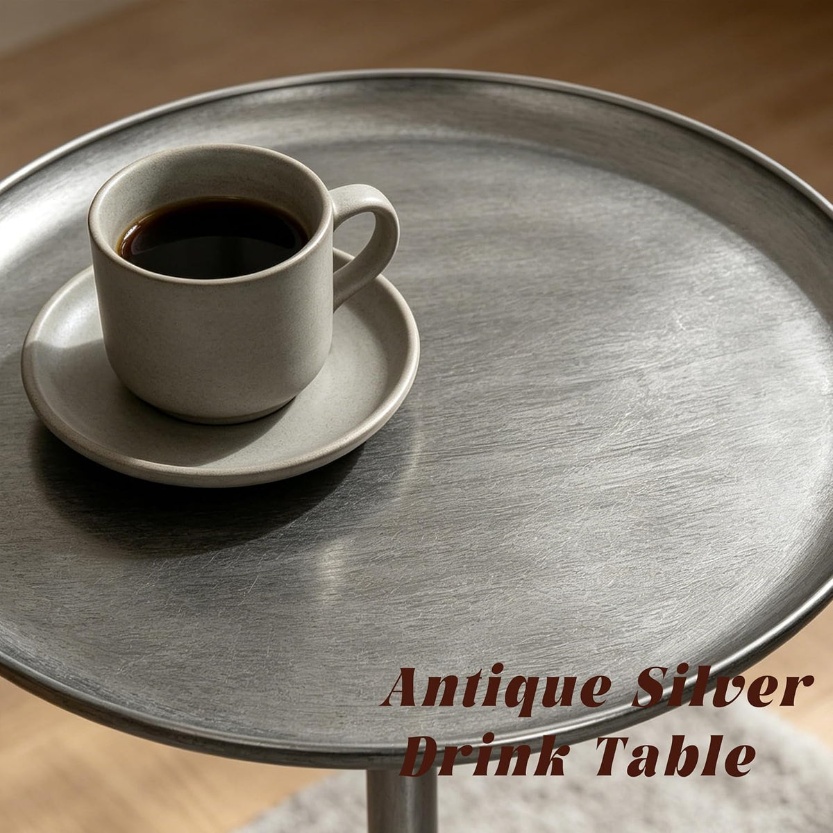 Round Side Table, Small Metal Drink Table for Small Spaces, Modern Martini Table for Living Room, Bedroom, Corners, and Office,Antique Silver