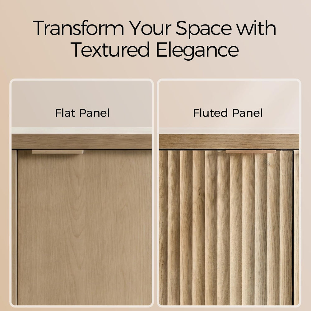 Fluted Cabinet, Modern Sideboard Buffet Cabinet with Storage Credenza with Do...