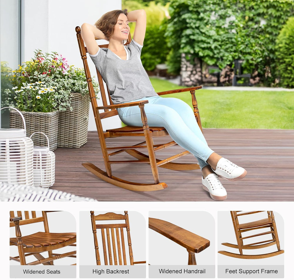 VINGLI Wooden Rocking Chair Outdoor, Patio Rockers with High Back, Support 45...