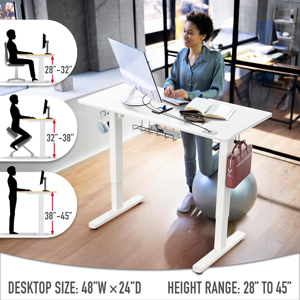 SHW 48-Inch Electric Height Adjustable Standing Desk w/ Drawer, White