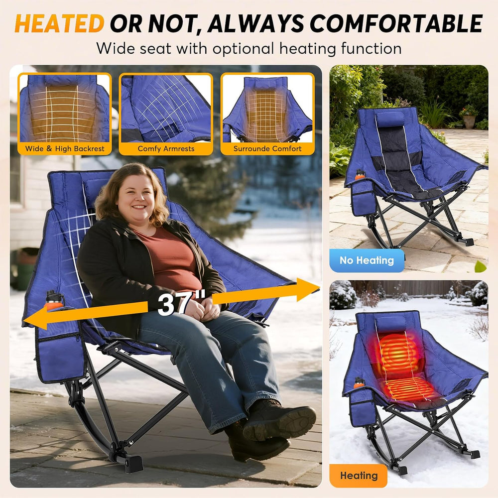 Suteck Heated Rocking Camping Chair, Fully Thick Folding Rocker Camp Chairs