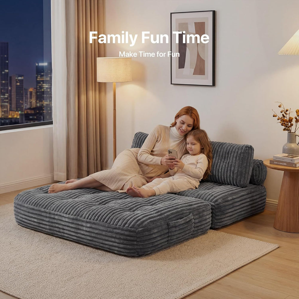 Claiks Boneless Chair Folding Sofa Bed, Sleeper Chair, Dark Grey, Double