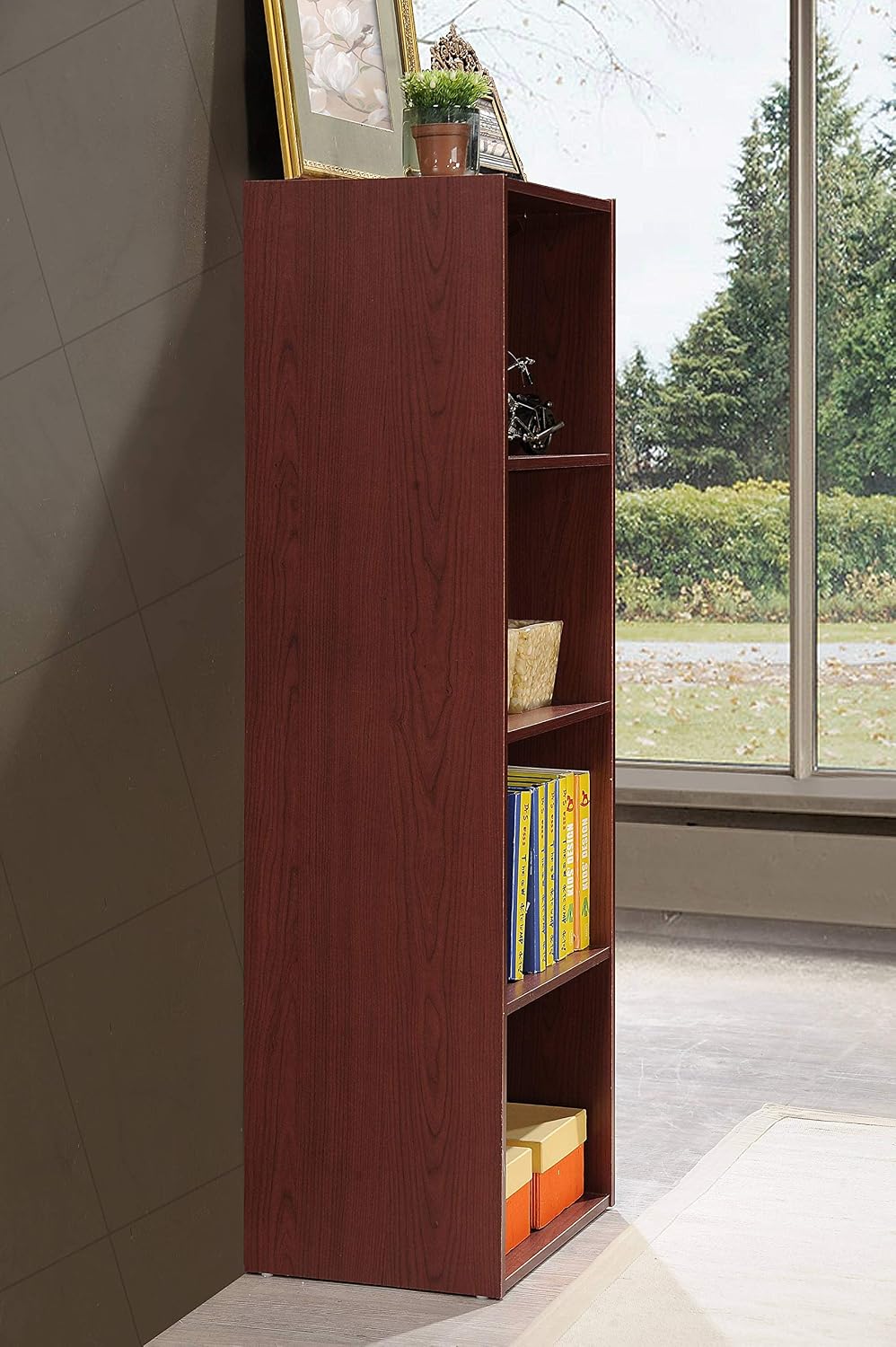 hodedah 4-shelf bookcase in mahogany, side view