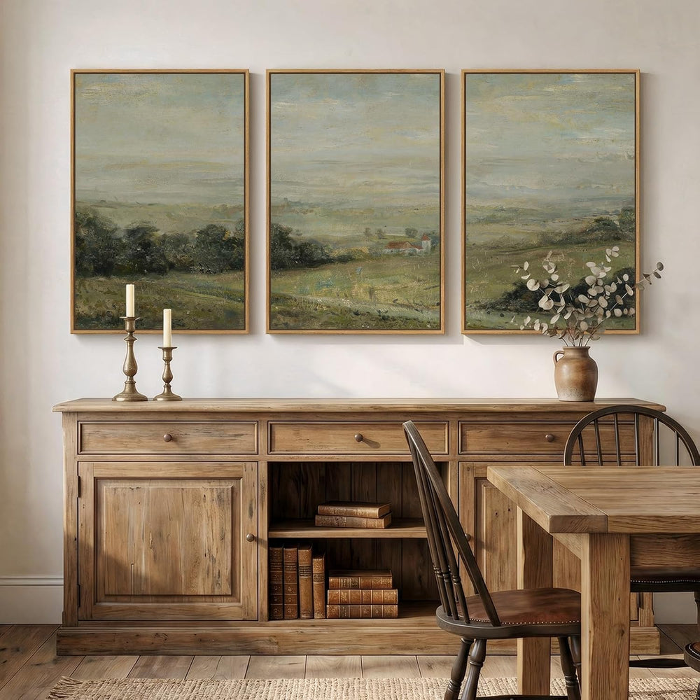 3 Piece Large Framed Vintage Landscape Wall Art for Living Room, 24x36 Inch