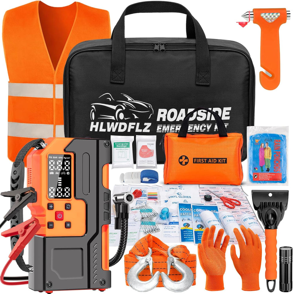 Car Roadside Emergency Kit, Jump Starter with Air Compressor, First Aid Kit, ...