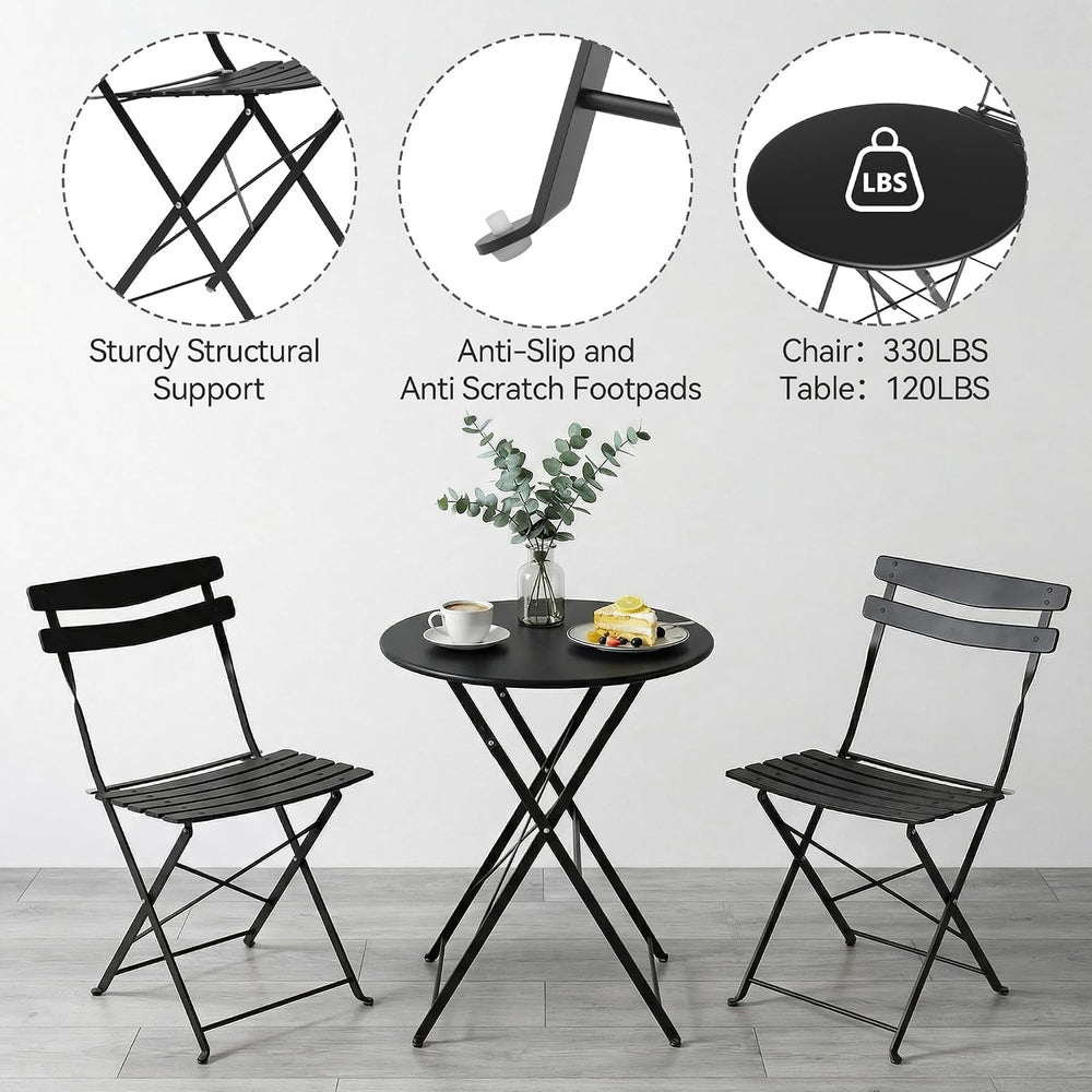 IDEALHOUSE Bistro Table and Chairs Set of 2, Folding Design, Black
