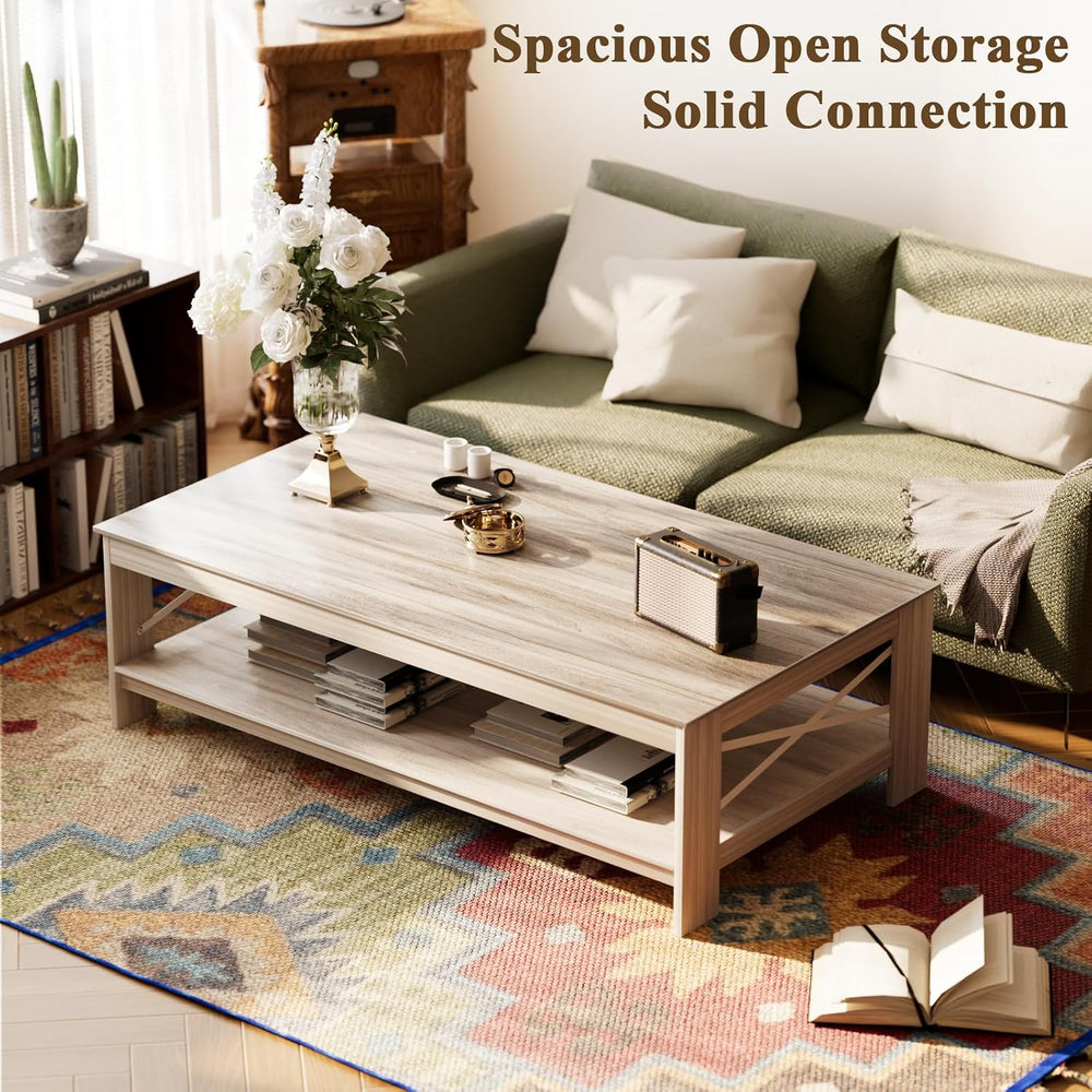 22"x40" Rectangle Wooden Coffee Table, Living Room, Taupe