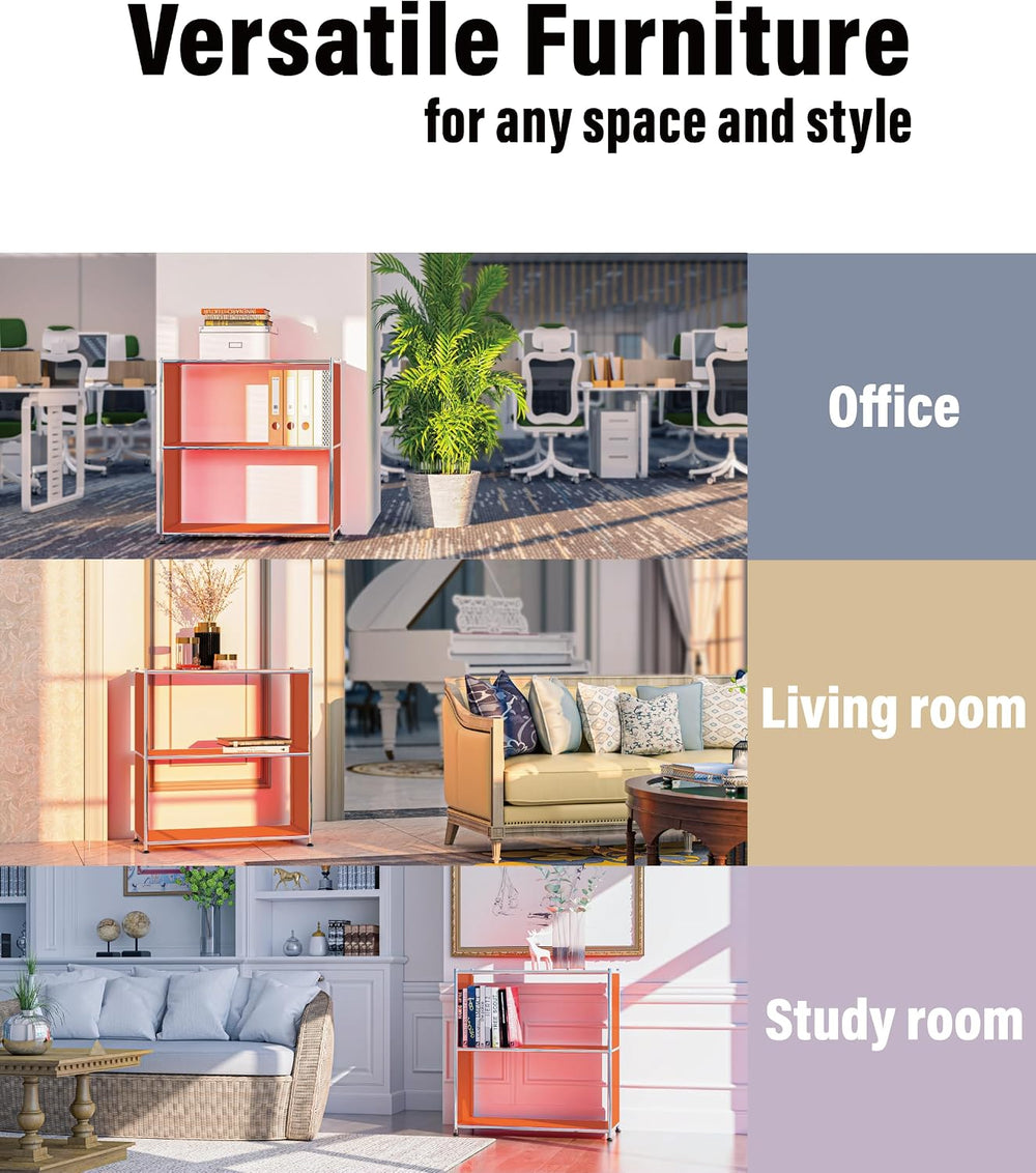 Metal Bookcase with Chrome Frame, Mid-Century Modern, H32.5