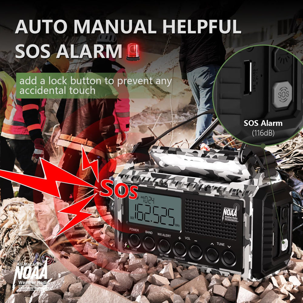 NOAA Emergency Weather Radio with Auto Alert, Solar Hand Crank, 12000mAh