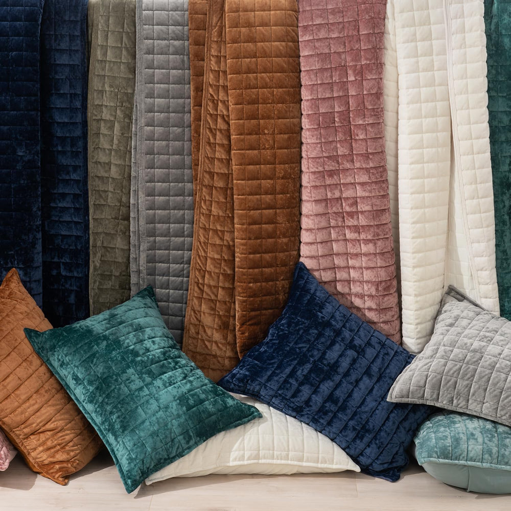 RECYCO Channel Box Stitch Velvet Quilt Set, King Size, Cream White