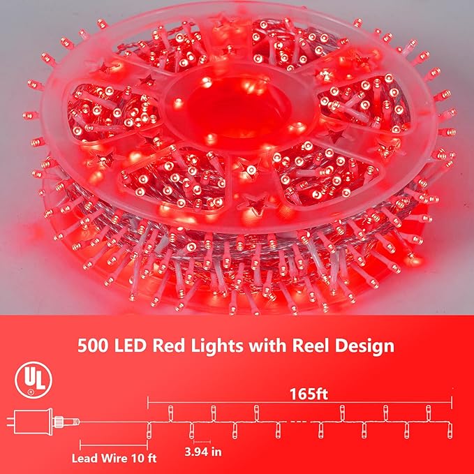 YEGUO 165ft 500 LED Halloween Lights Outdoor Waterproof, Red String Lights In...