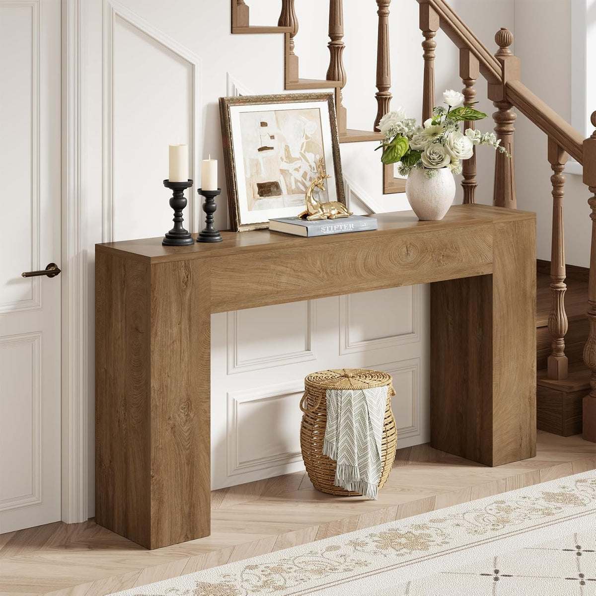Epecoya 53-Inch Wood Console Table for Entryway Living Room, Oak Brown